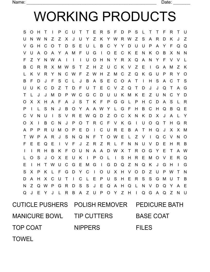 WORKING PRODUCTS Word Search