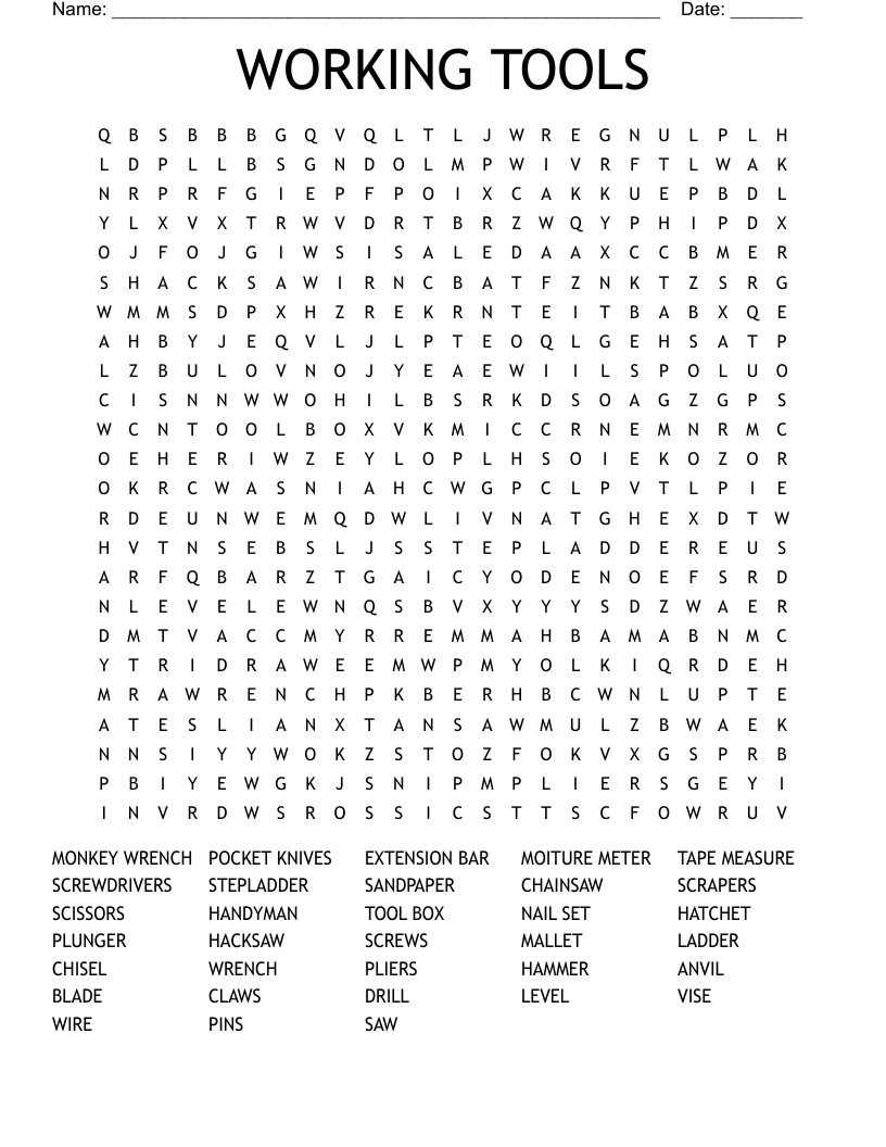 WORKING TOOLS Word Search