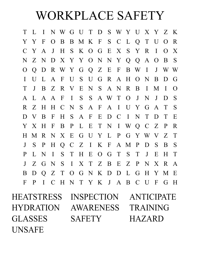 WORKPLACE SAFETY Word Search