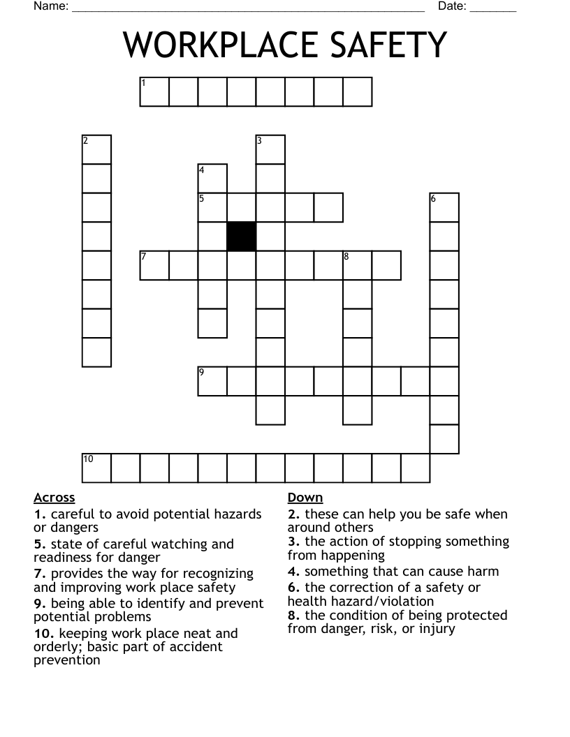 WORKPLACE SAFETY Crossword