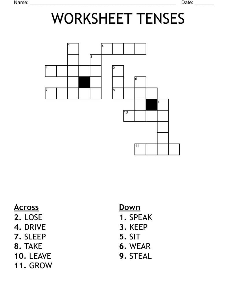 WORKSHEET TENSES Crossword