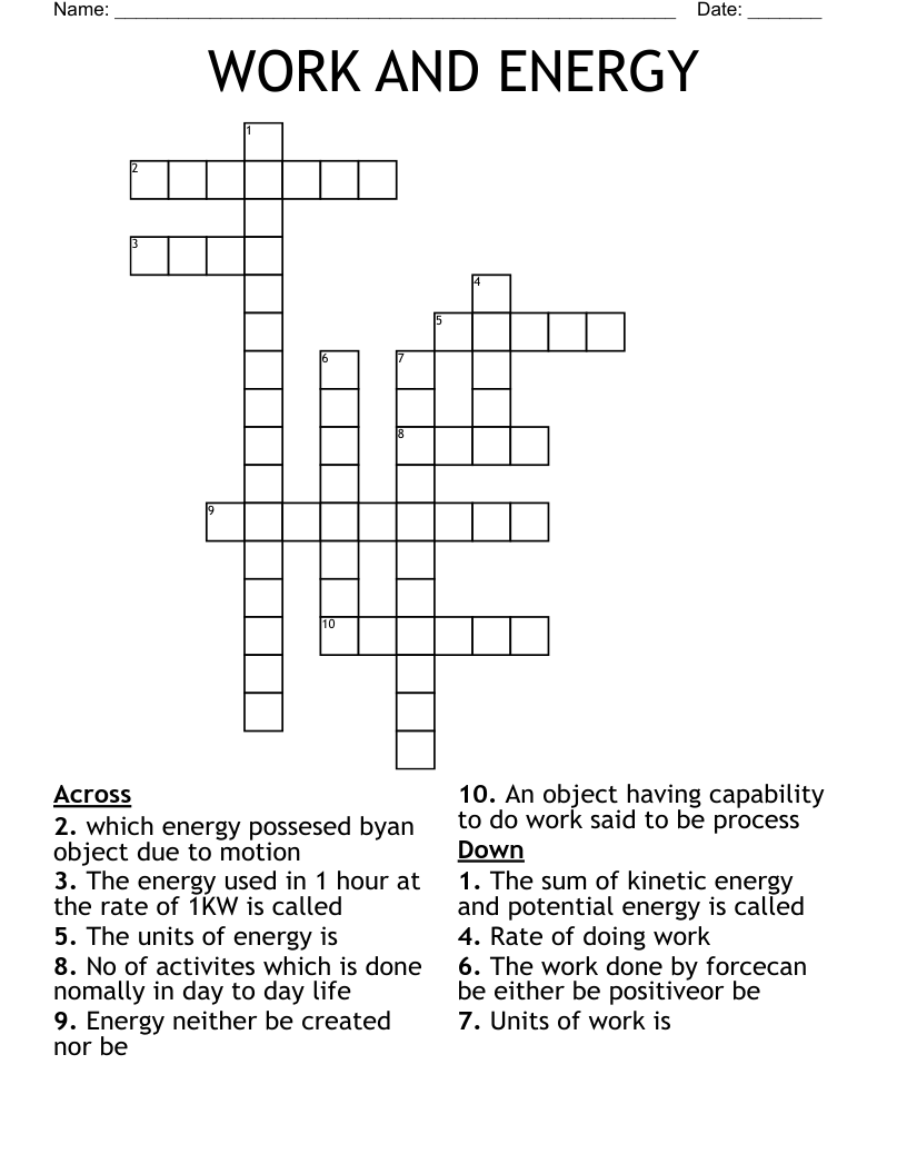 WORK AND ENERGY Crossword