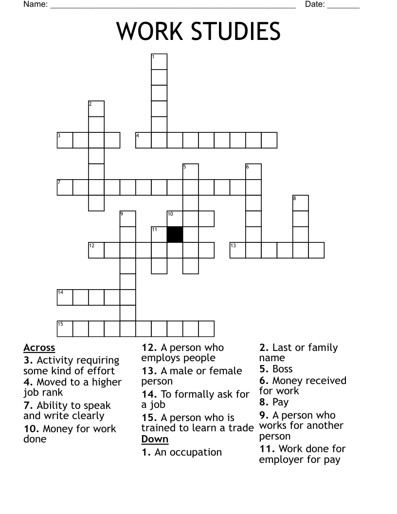 WORK STUDIES Crossword