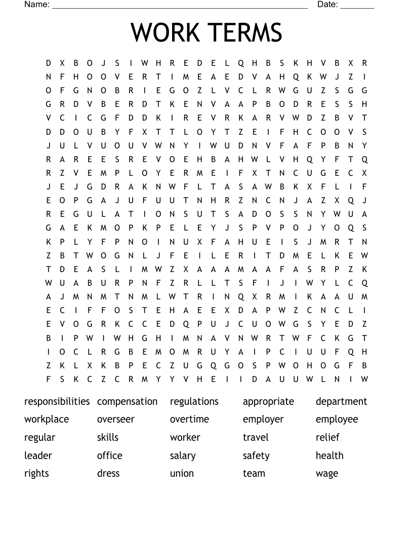 WORK TERMS Word Search