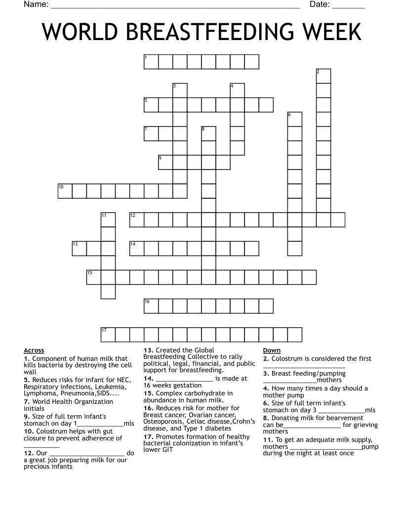 WORLD BREASTFEEDING WEEK Crossword