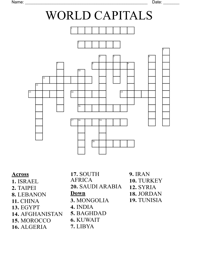 WORLD CAPITALS Crossword