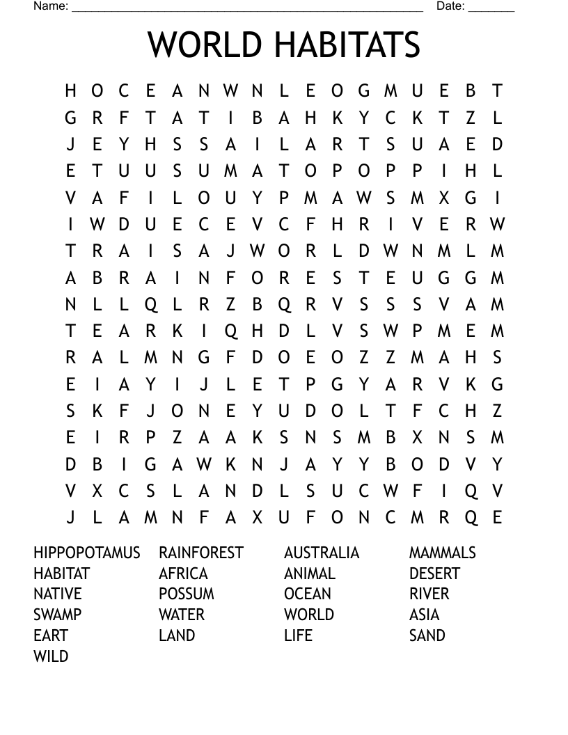 WORLD HABITATS Word Search