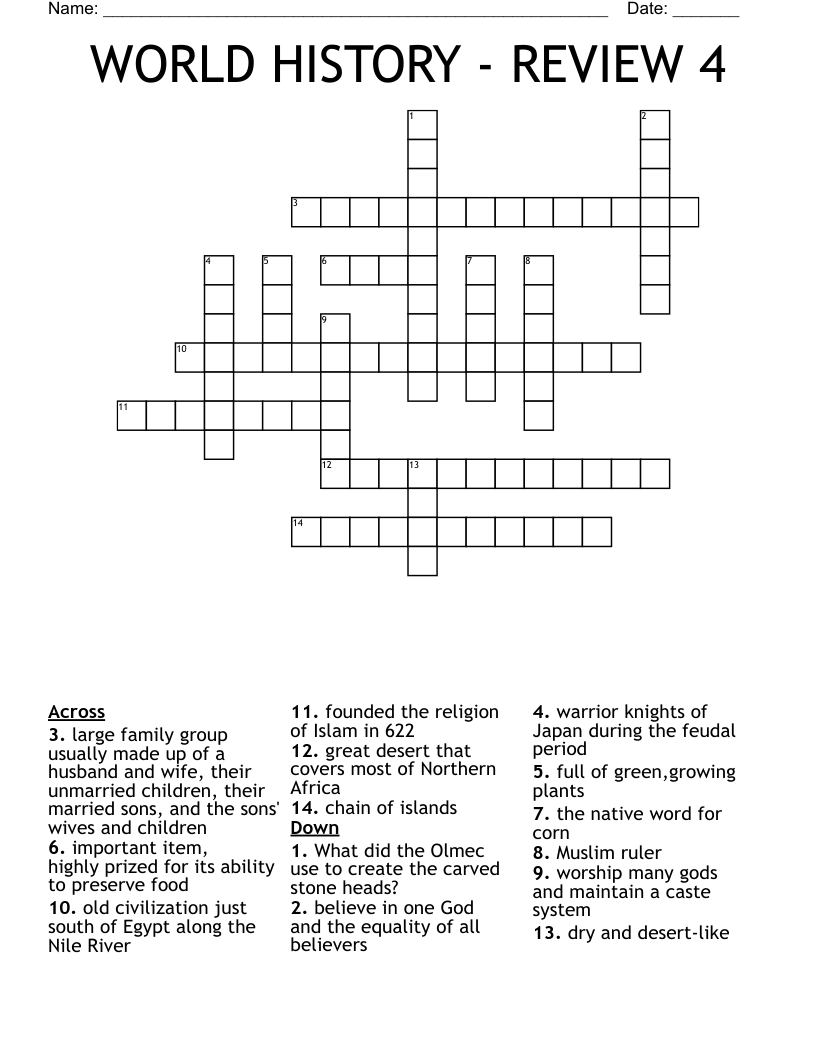 WORLD HISTORY - REVIEW 4 Crossword