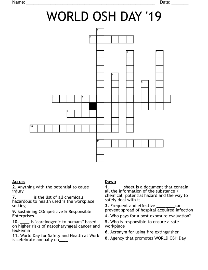 WORLD OSH DAY '19 Crossword