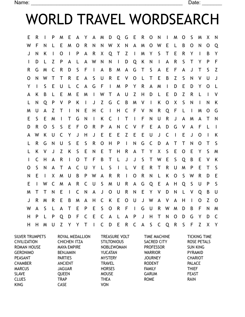 WORLD TRAVEL WORDSEARCH