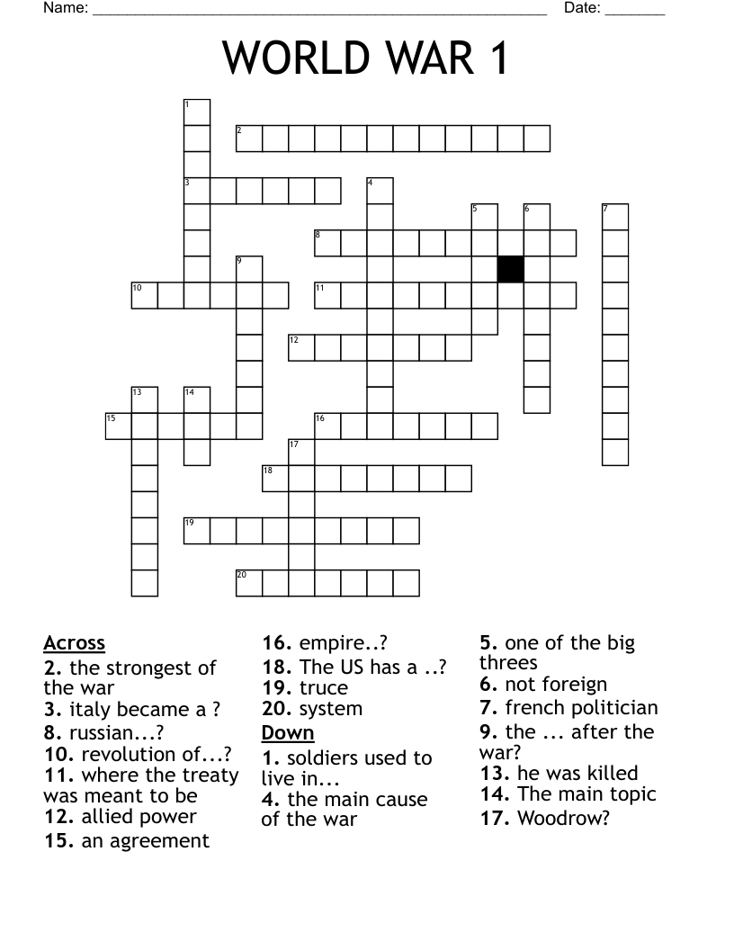 WORLD WAR 1 Crossword