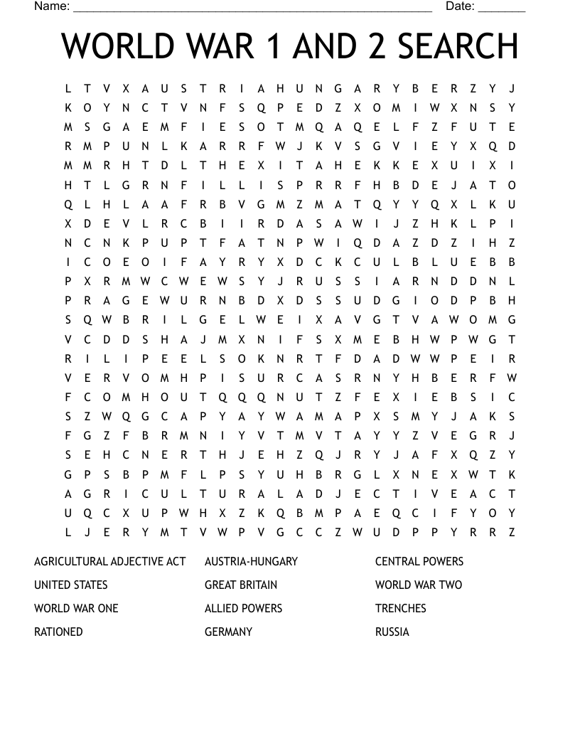 WORLD WAR 1 AND 2 SEARCH Word Search