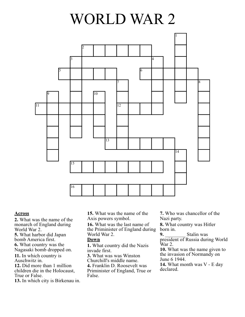 WORLD WAR 2 Crossword