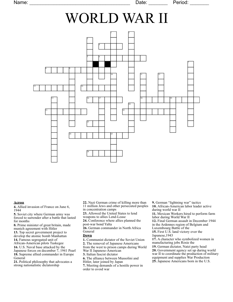WORLD WAR II Crossword