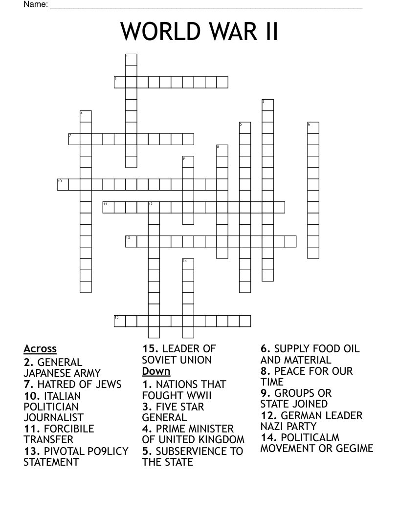 WORLD WAR II Crossword