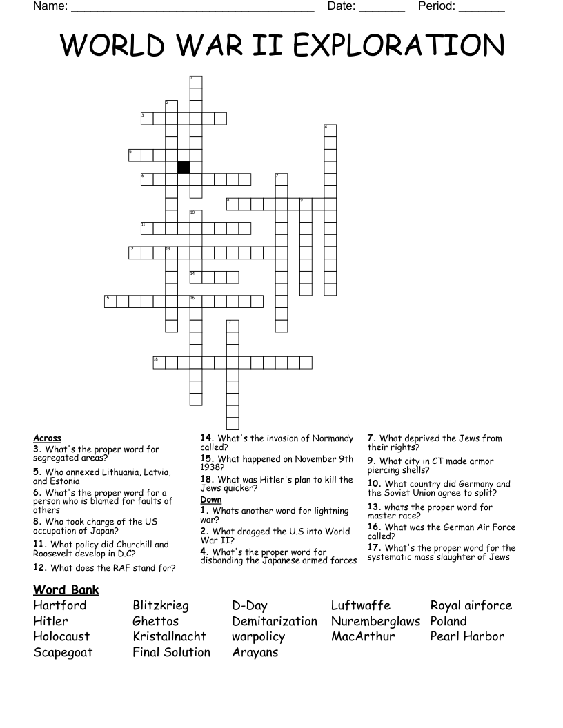 WORLD WAR II EXPLORATION Crossword