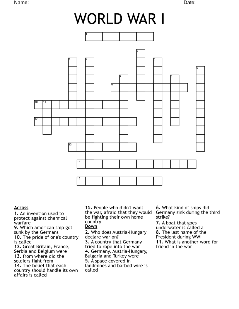 WORLD WAR I Crossword