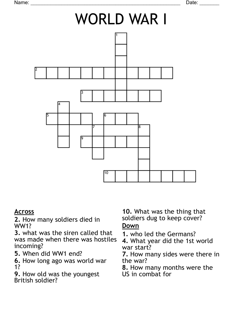 WORLD WAR I Crossword
