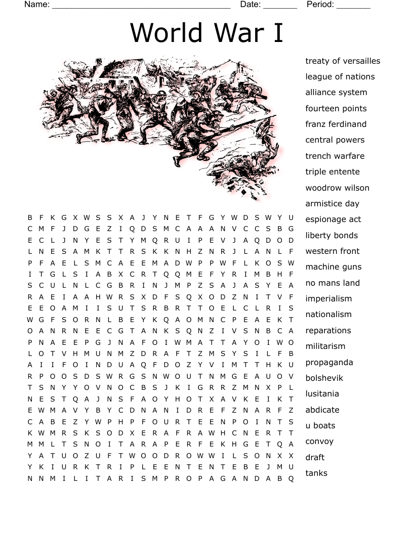 World War I Word Search