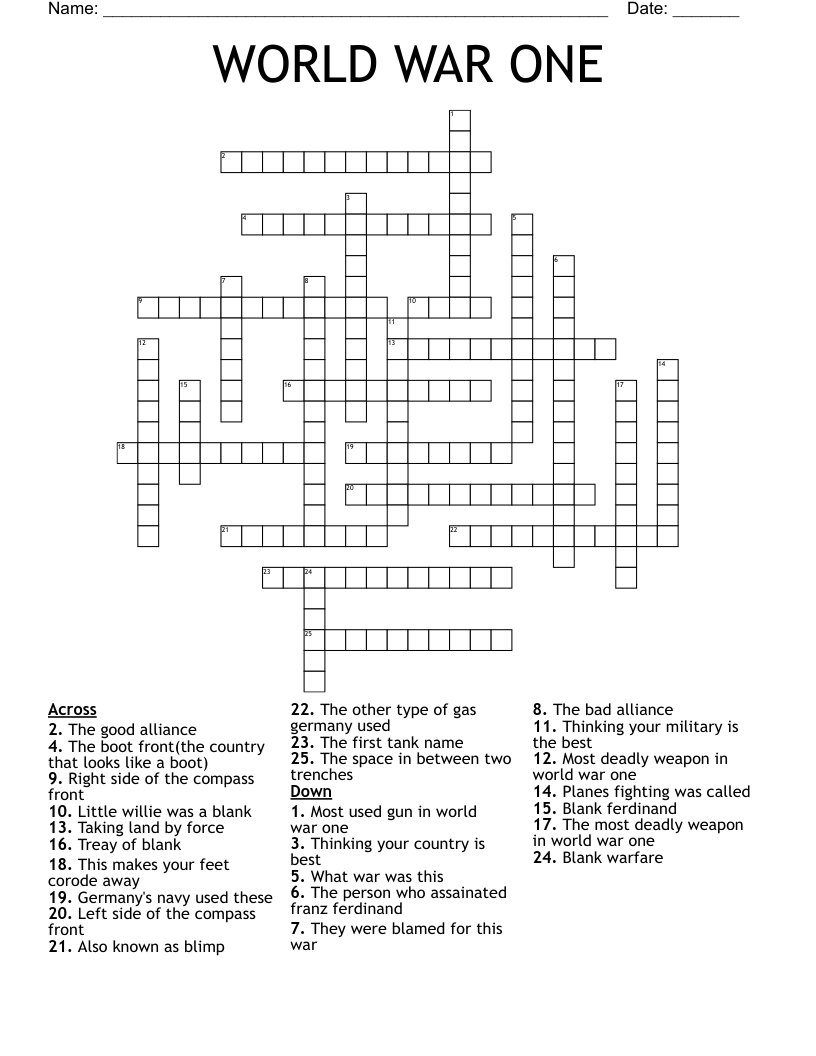 WORLD WAR ONE Crossword