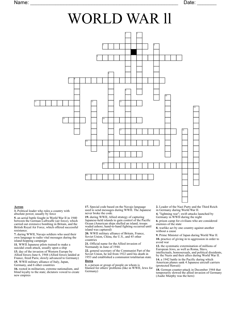 WORLD WAR ll Crossword