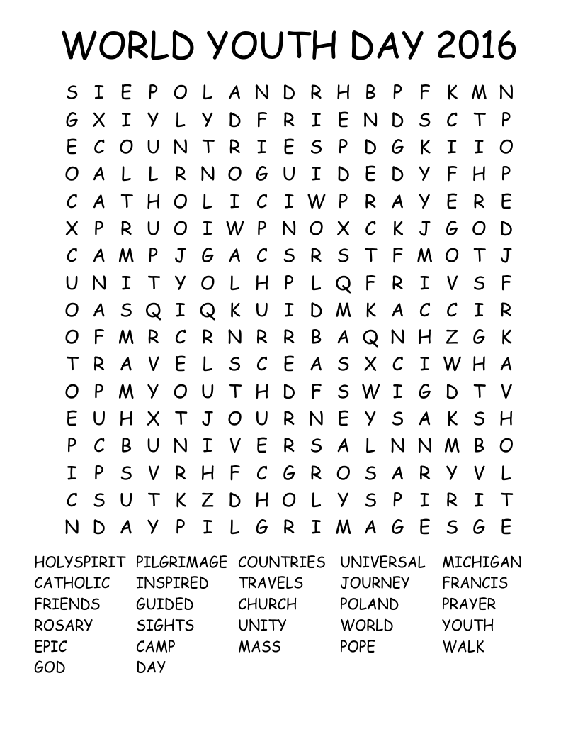 WORLD YOUTH DAY 2016 Word Search