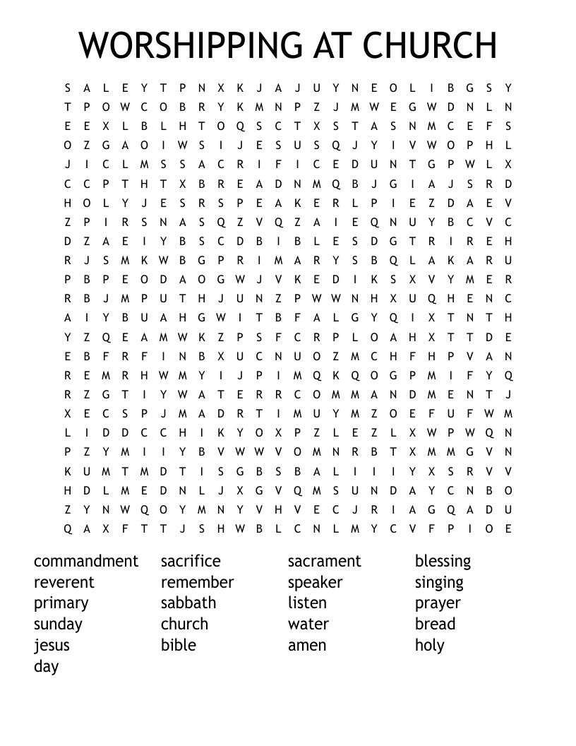WORSHIPPING AT CHURCH Word Search