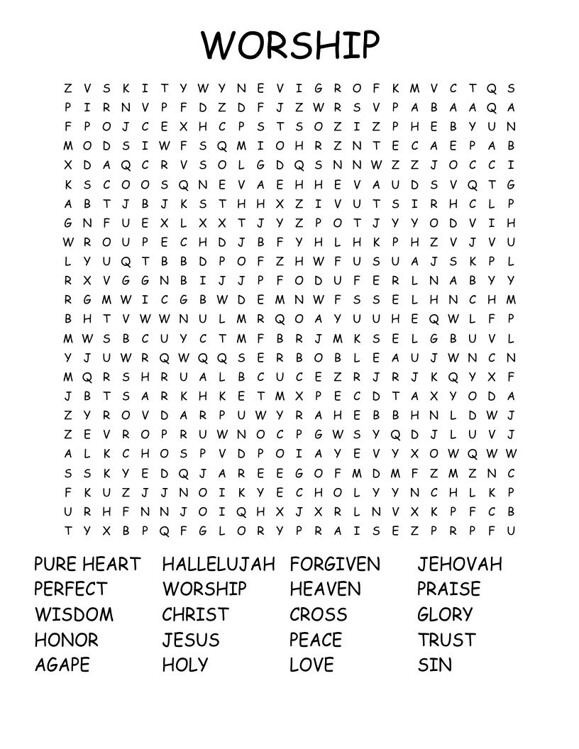 WORSHIP Word Search