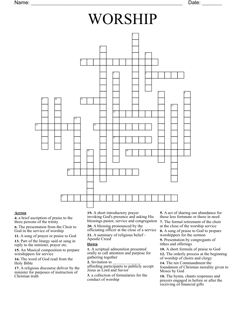 WORSHIP Crossword