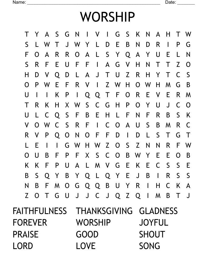 WORSHIP Word Search