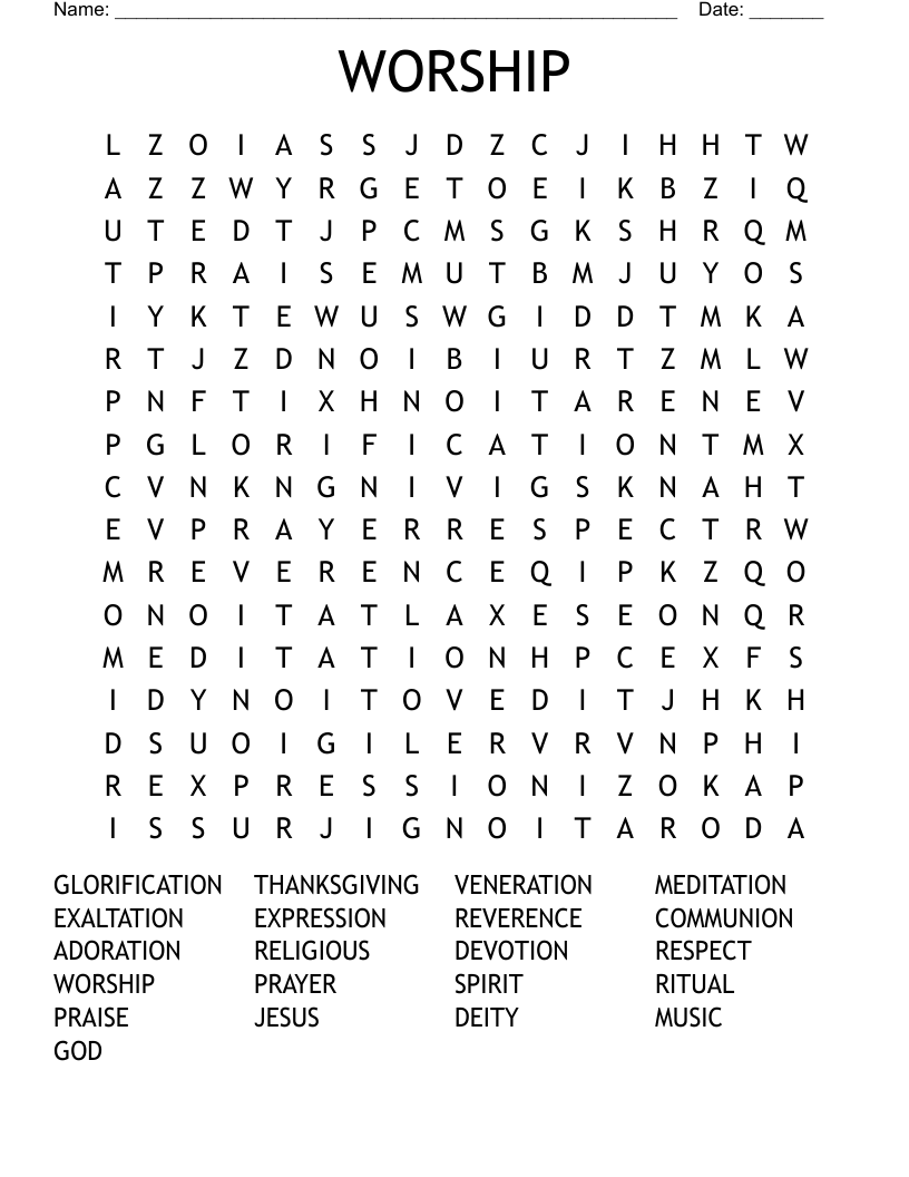 WORSHIP Word Search