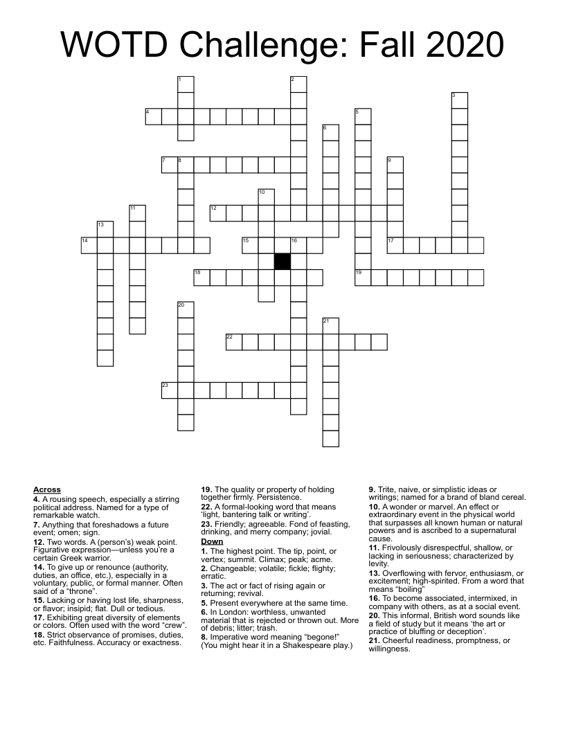 WOTD Challenge: Fall 2020 Crossword
