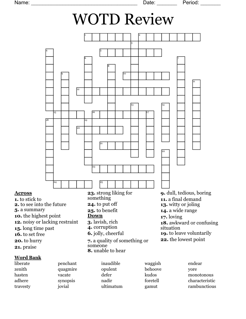 WOTD Review Crossword