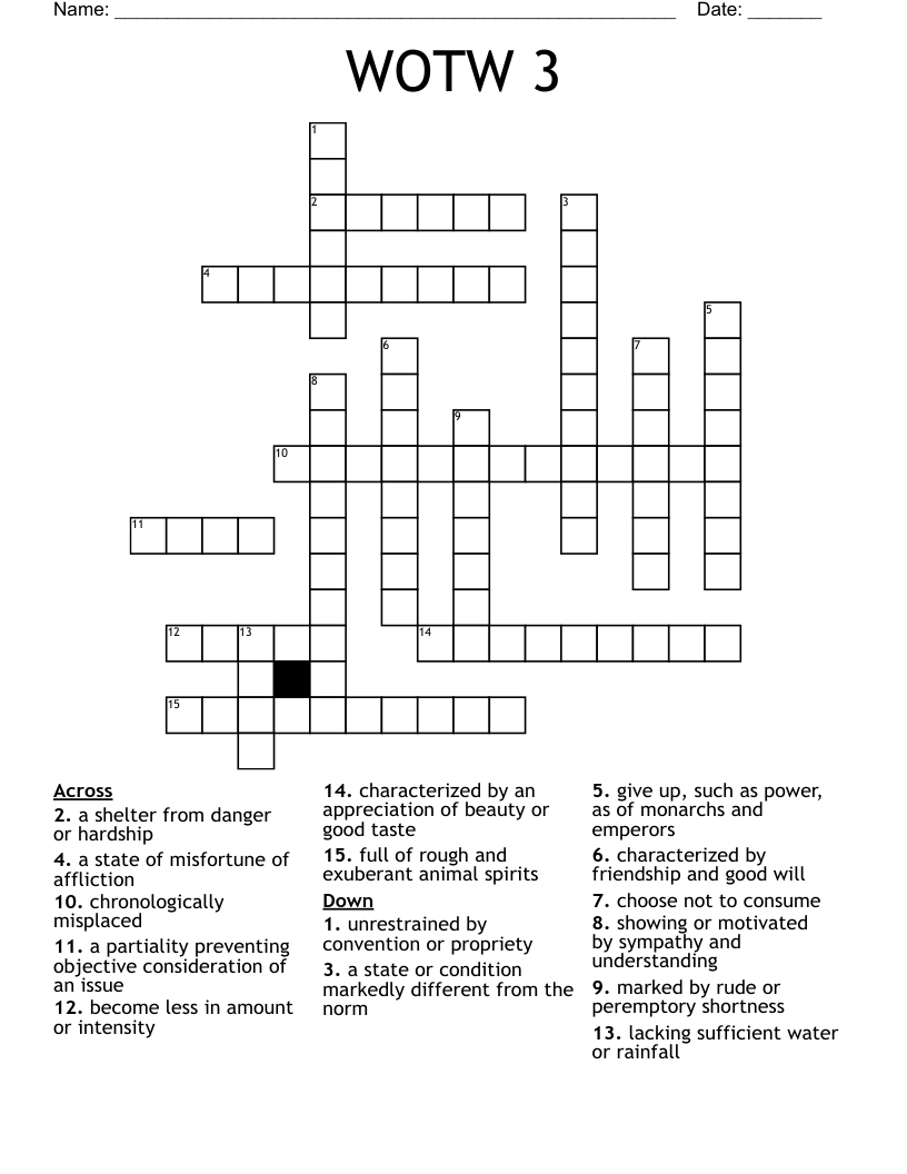WOTW 3 Crossword