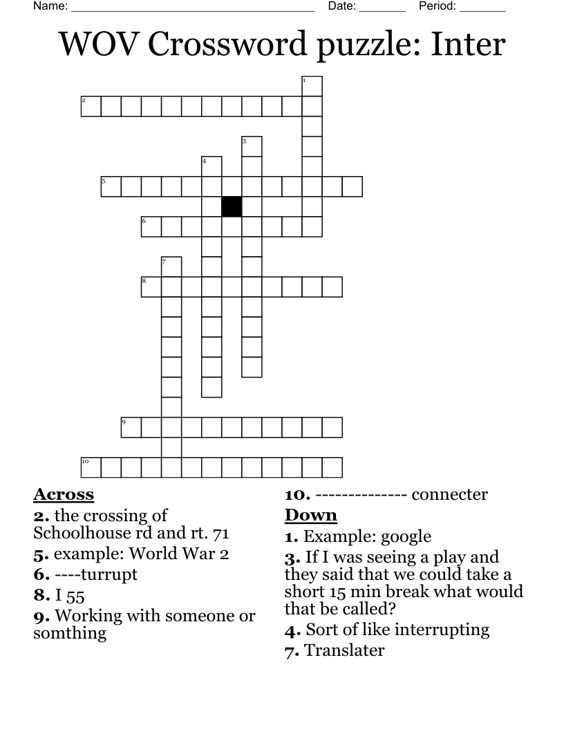 WOV Crossword puzzle: Inter