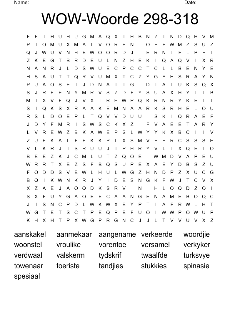 WOW-Woorde 298-318 Word Search