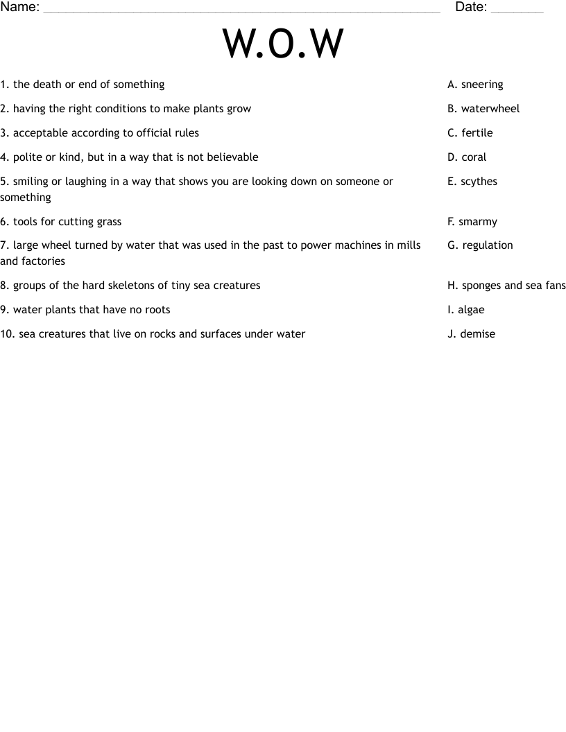 W.O.W Worksheet