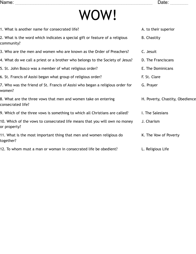 WOW! Worksheet