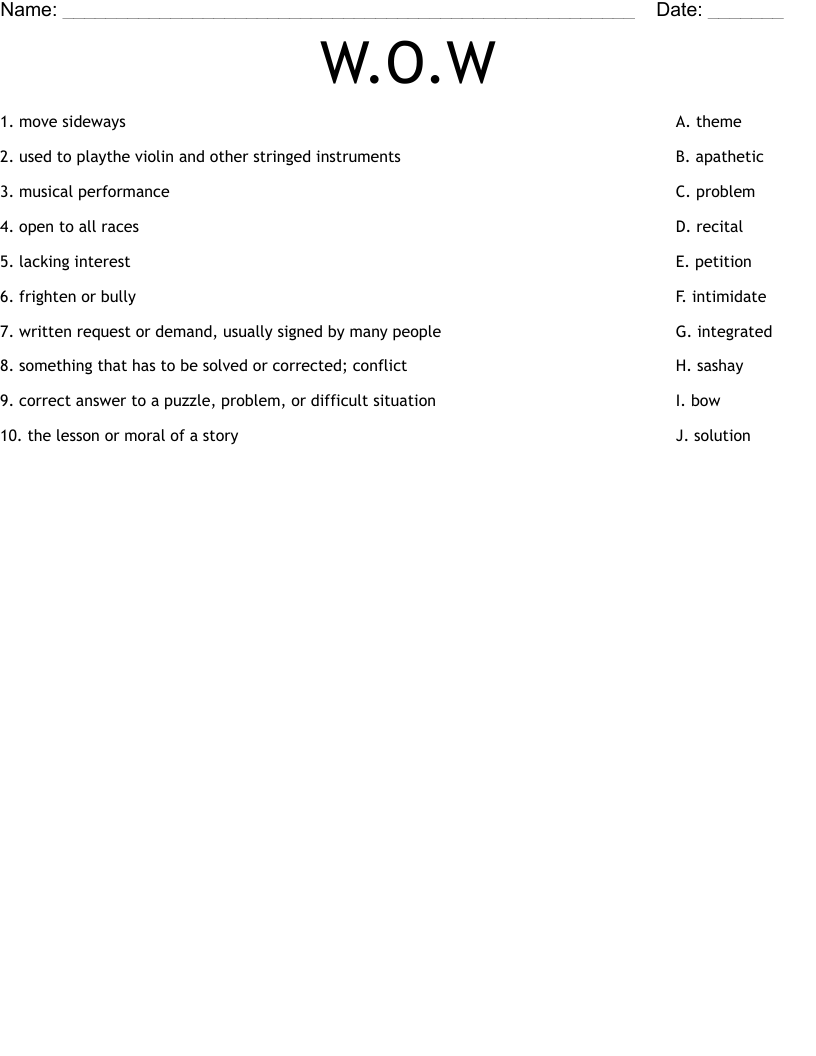 W.O.W Worksheet
