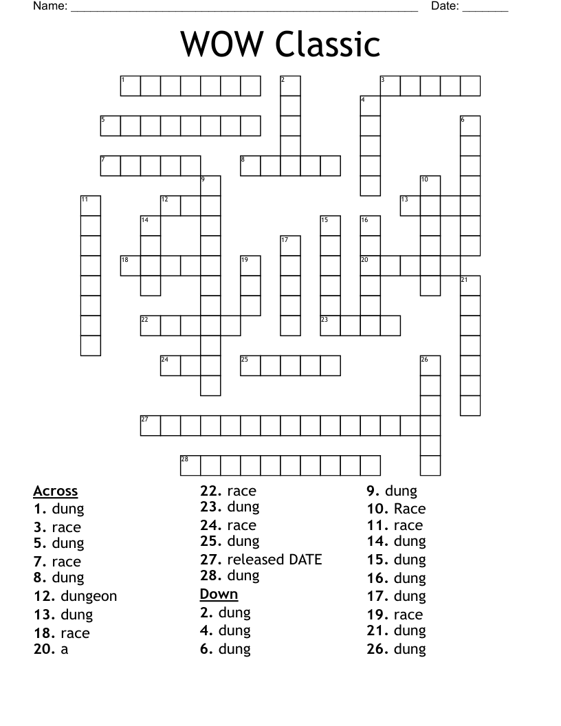WOW Classic Crossword