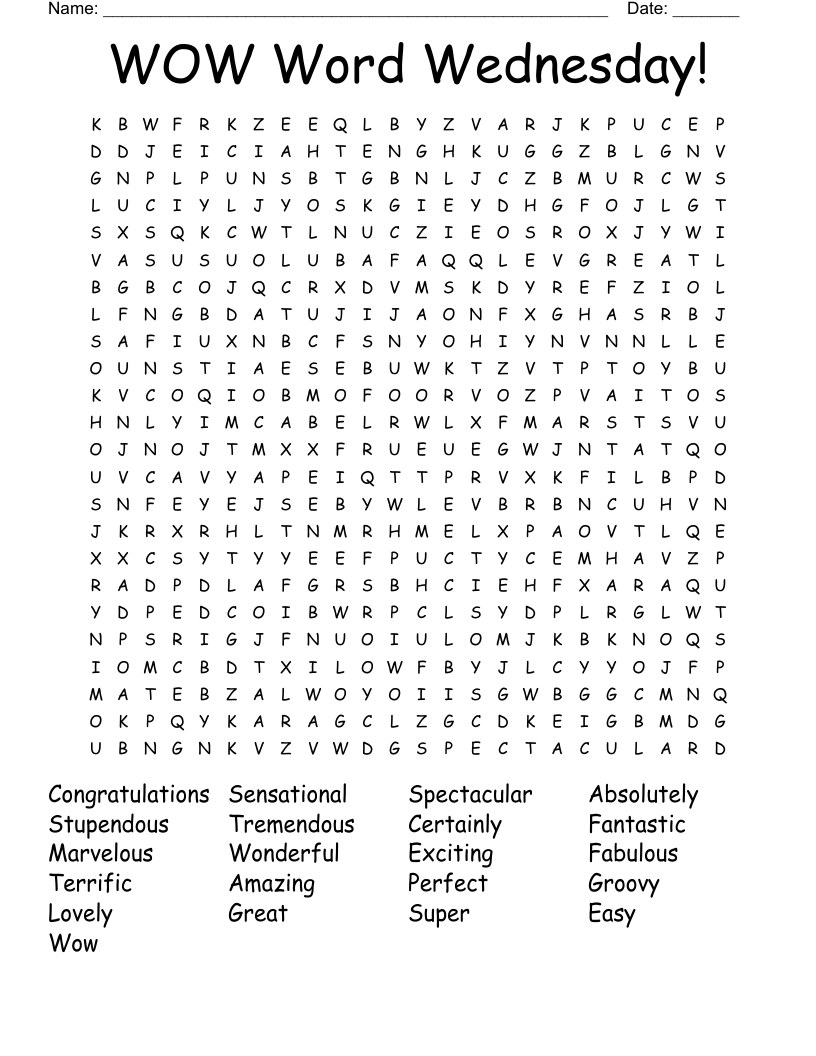 WOW Word Wednesday! Word Search