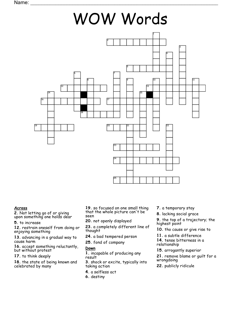 WOW Words Crossword