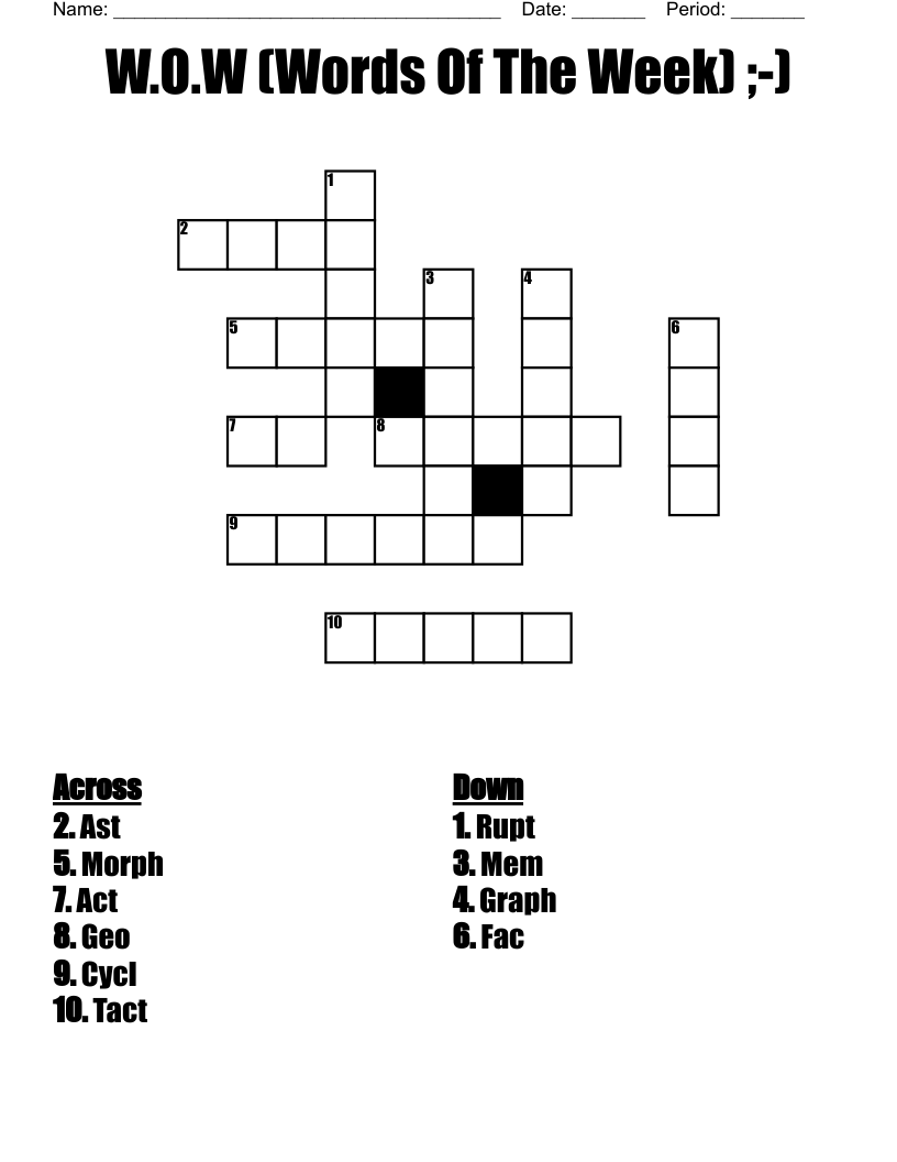 W.O.W (Words Of The Week) ;-) Crossword