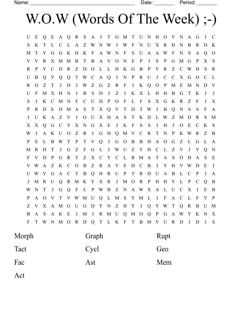 W.O.W (Words Of The Week) ;-) Word Search