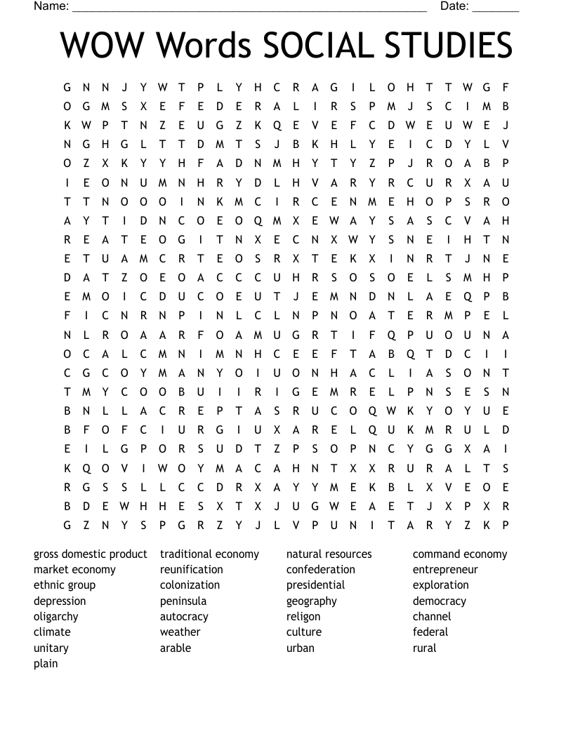 WOW Words SOCIAL STUDIES Word Search