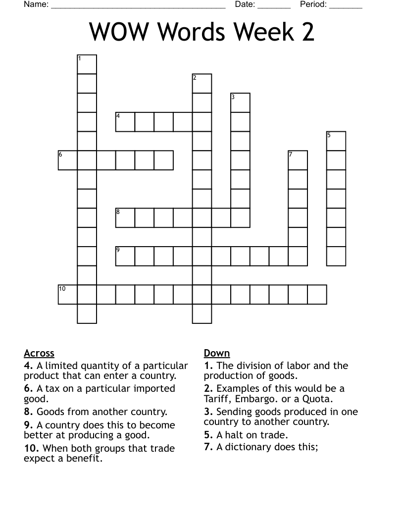 WOW Words Week 2 Crossword
