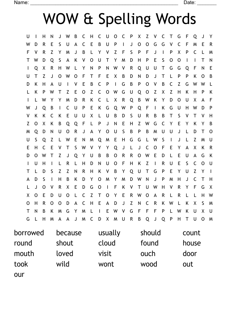 WOW & Spelling Words Word Search