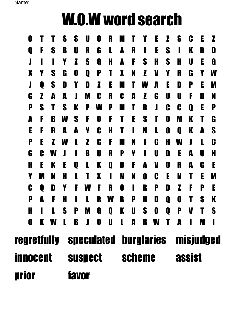 W.O.W word search