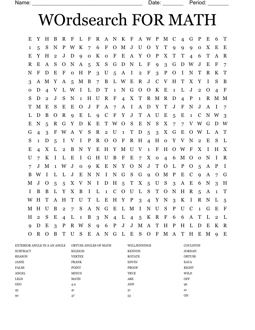WOrdsearch FOR MATH