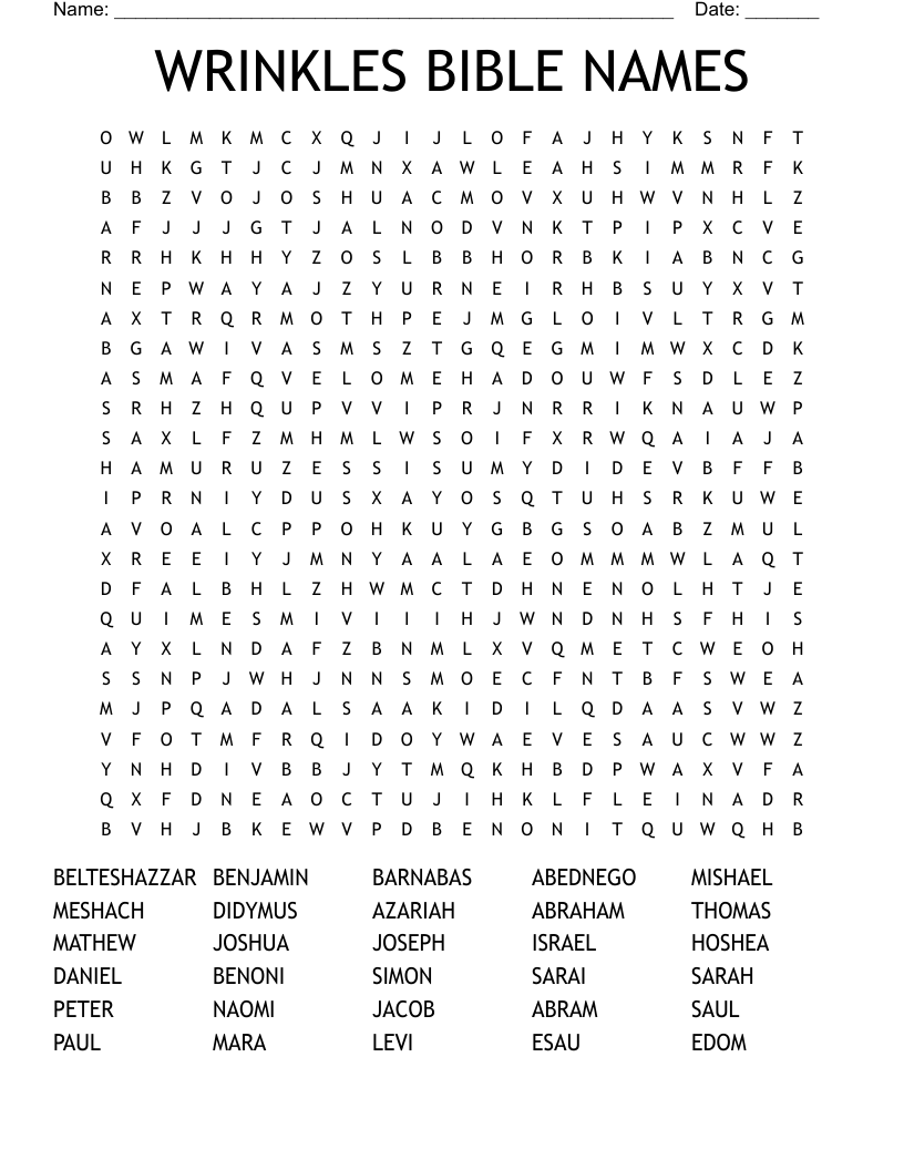 WRINKLES BIBLE NAMES Word Search